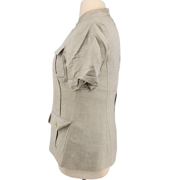 Calvin Klein Linen Blend Safari Jacket Size 14 Tan Short Sleeve - Picture 3 of 11